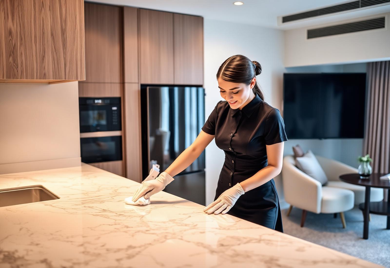 Profissional polindo bancada de mármore