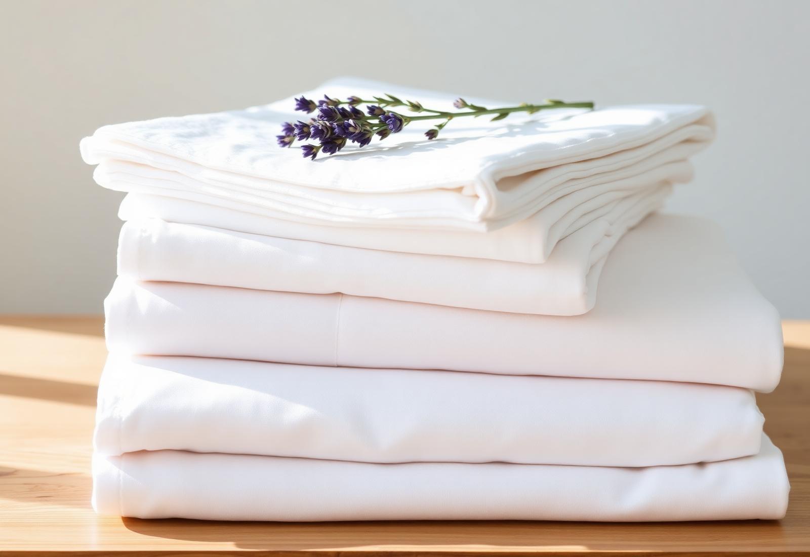 Pilha de roupa de cama branca dobrada