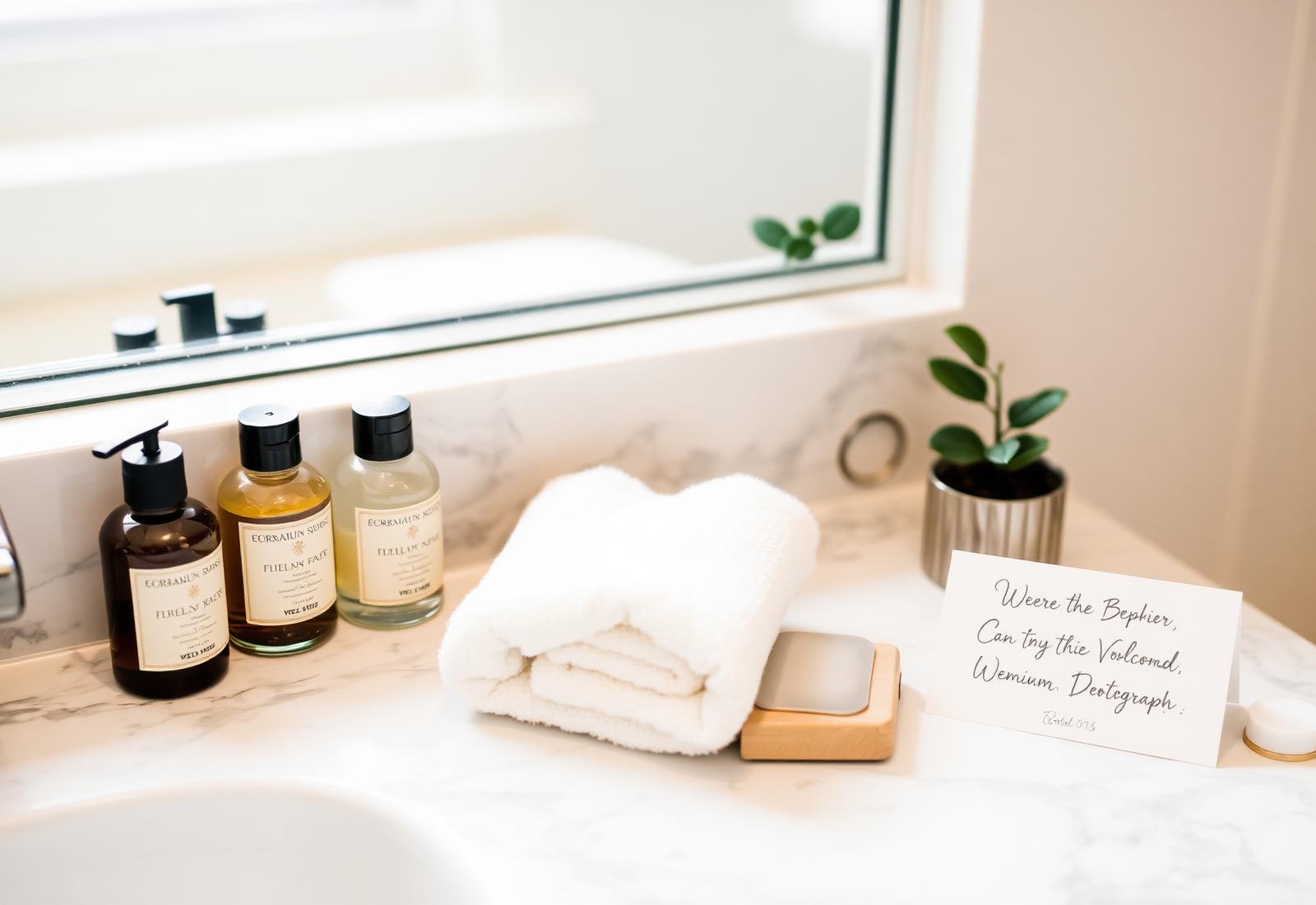 Amenities premium organizadas no banheiro